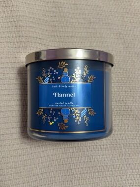 Bath & Body Works Flannel Scented Candle - Deep Blue Jar with Gold Accents